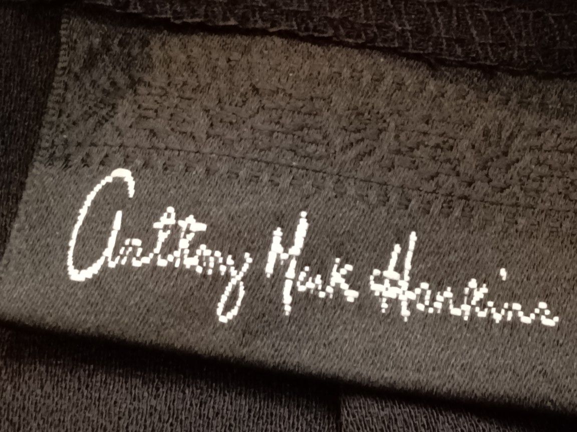 Anthony Mark Hankins Black Elastic Waist Split Front Plain Midi Pencil Skirt Size 12
