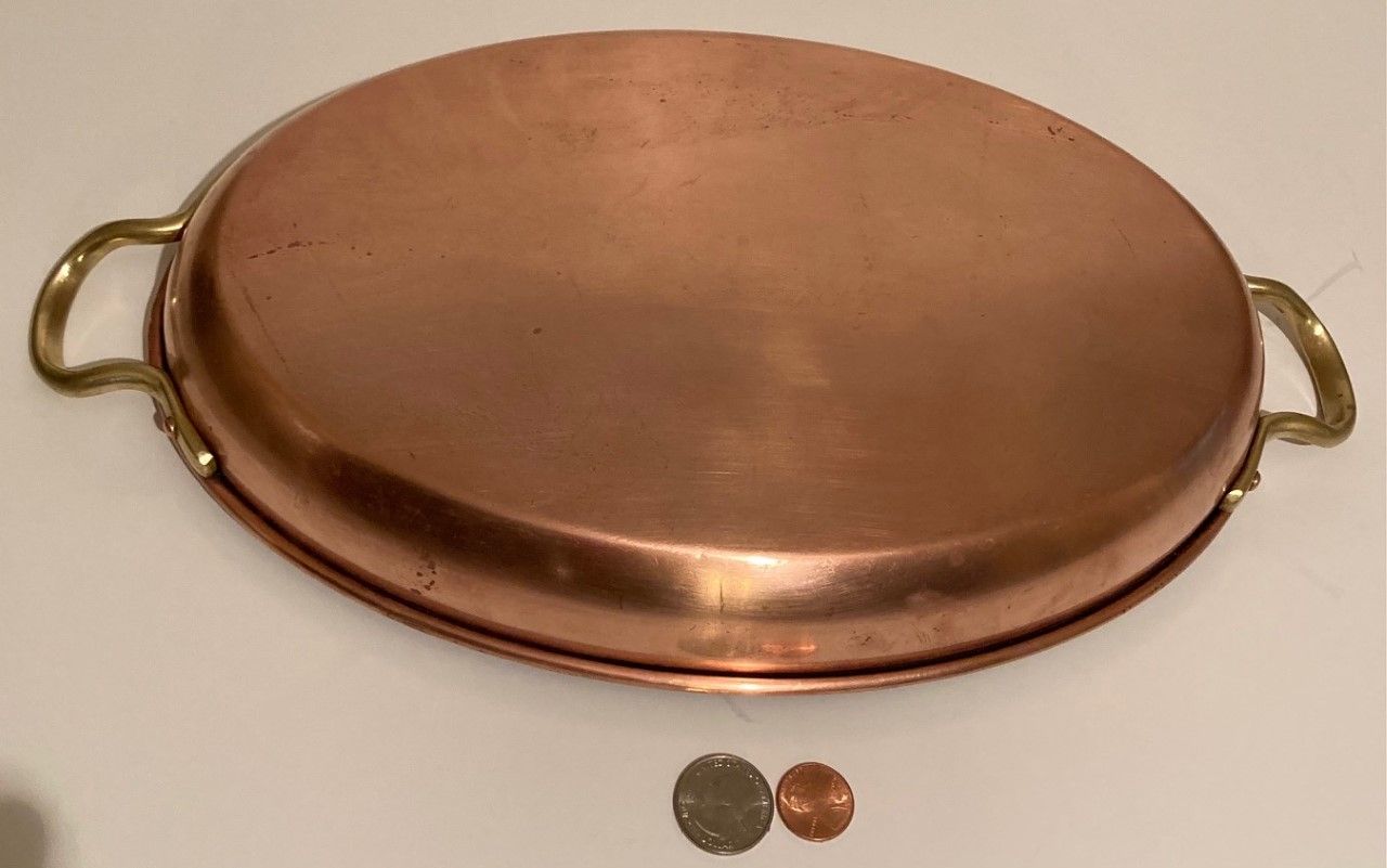 Vintage Copper and Brass Fish Frying Pan, Sauce Pan, 12 1/2" Handle to Handle, and 12" x 8" Pan Size, Made in Portugal, Quality, Jazmyn Design, Fish