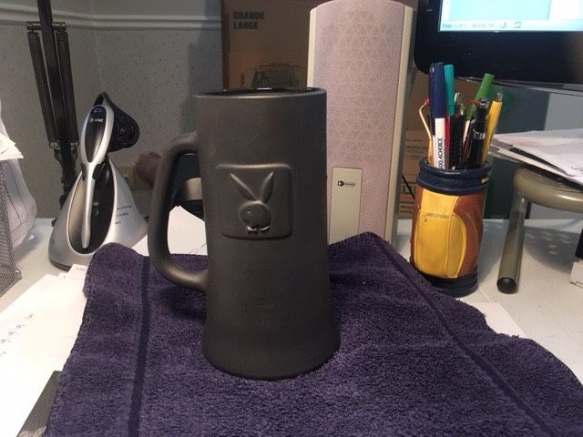 Vintage Playboy Bunny Logo Stein/Tankard - Frosted Grey Black Glass