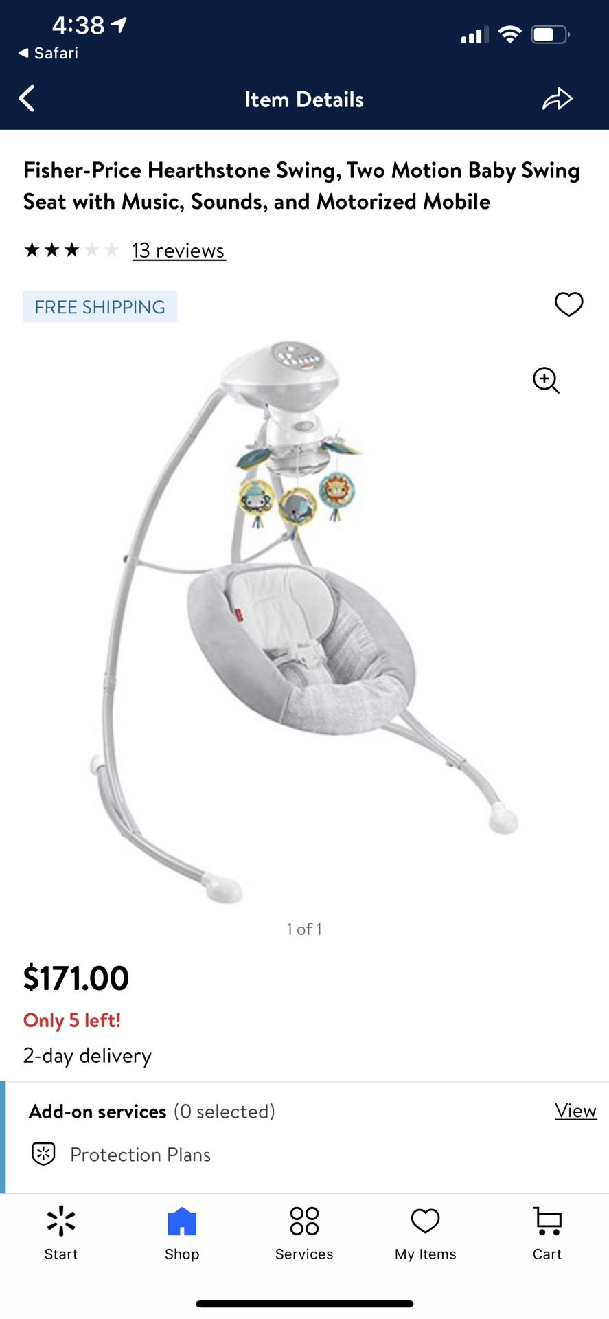 Fisher-Price Hearthstone Swing, Two Motion Baby Swing Seat with Music, Sounds, and Motorized Mobile