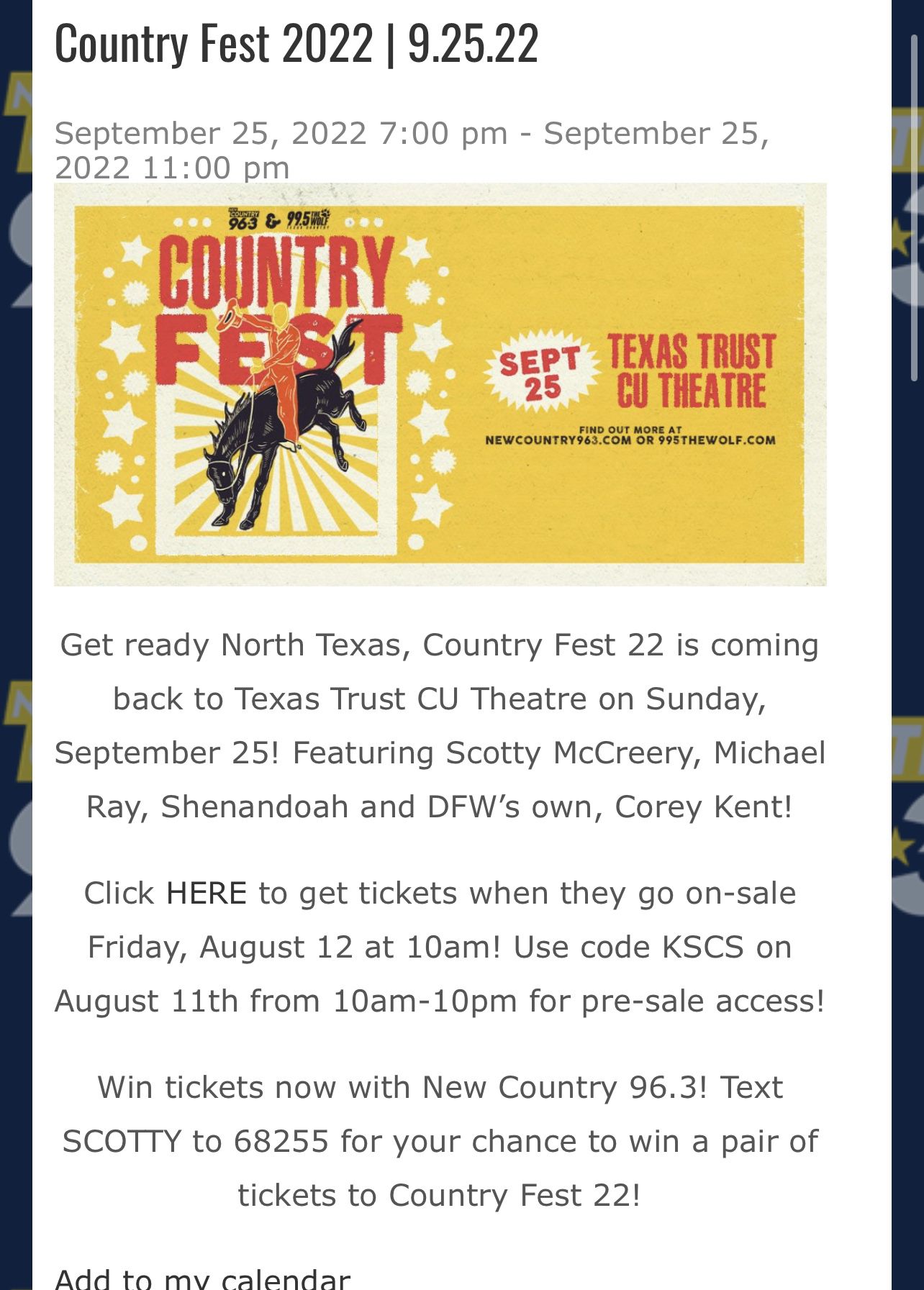 Country Fest Tickets For Tomorrow 25th 