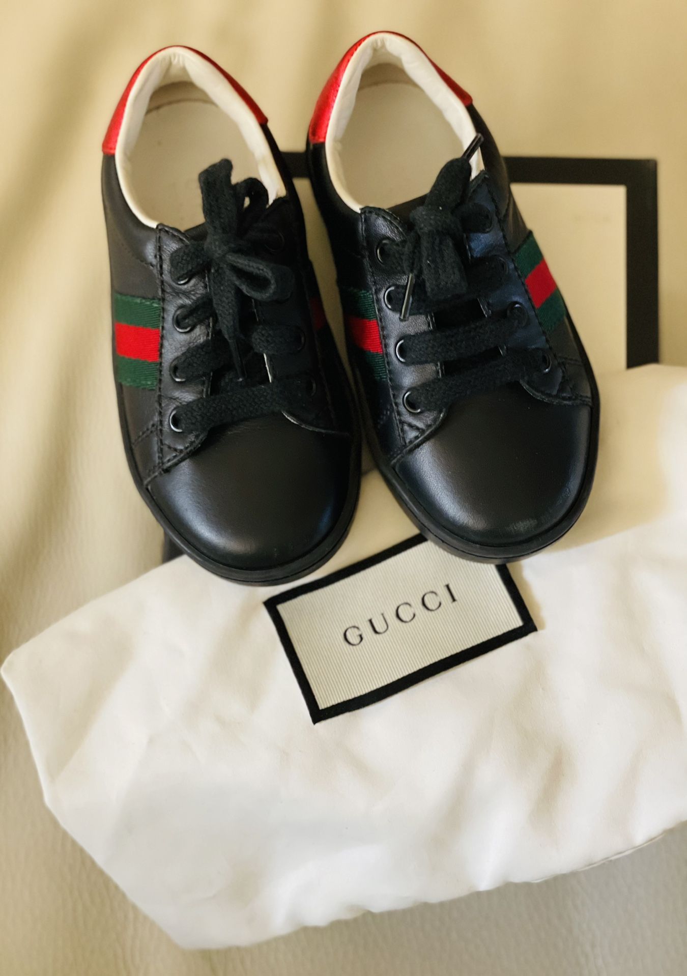 Gucci Kids Web-detailed leather sneakers Size 23