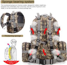 55L Military Tactical Backpack For Camping, Hiking, Trekking, Hunting, Bug Out Bag, Etc.  Thumbnail