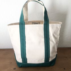 Vintage LL Bean Boat And Tote Small Canvas Bag Green White RARE SIZE & CONDITION. Thumbnail