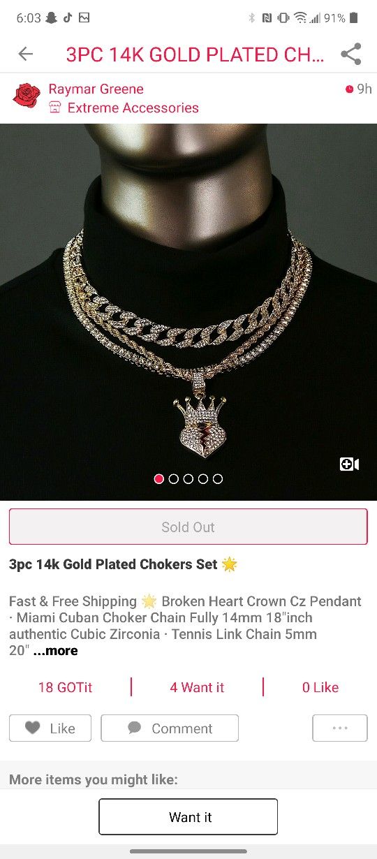 3pc 14k Gold Plated Choker Set