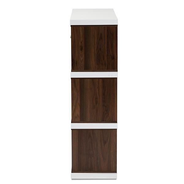Rune Modern and Contemporary Two-Tone White and Walnut Brown Finished 2-Drawer Bookcase