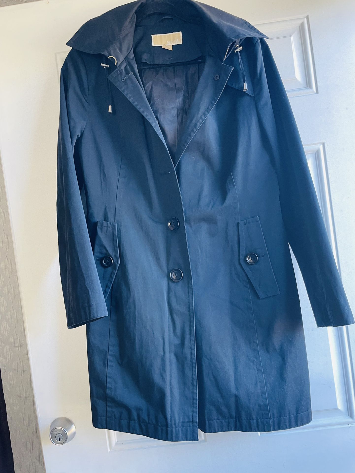 Michael Kors Navy Blue Hooded Rain Jacket w/Logo Scarf