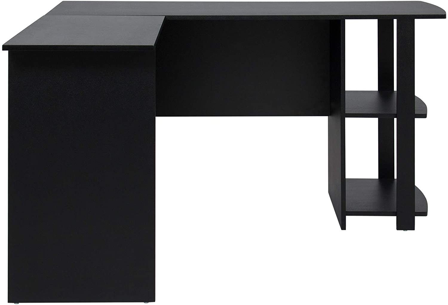 Functional L-Shaped Computer Desk with 2 Open Bookshelves, Black