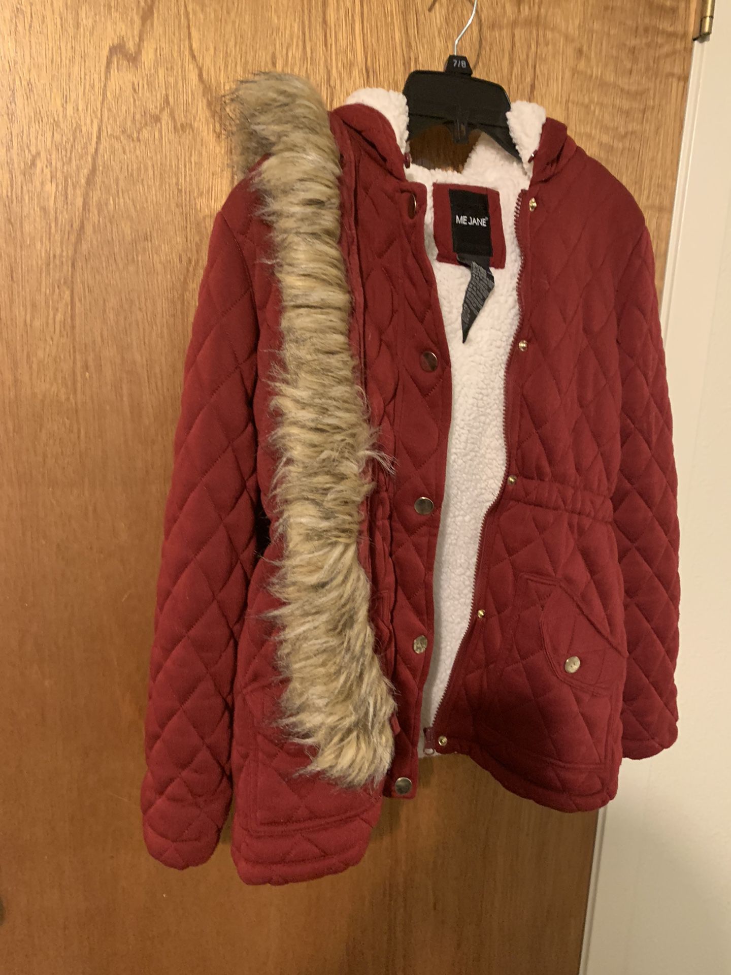 Girls Red Hooded Winter Coat W/Sherpa Lining