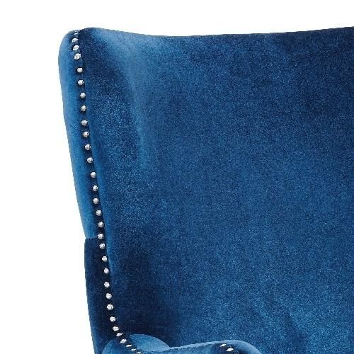 Wingback Design Velvet Accent Chair with Wooden Legs, Blue and Black