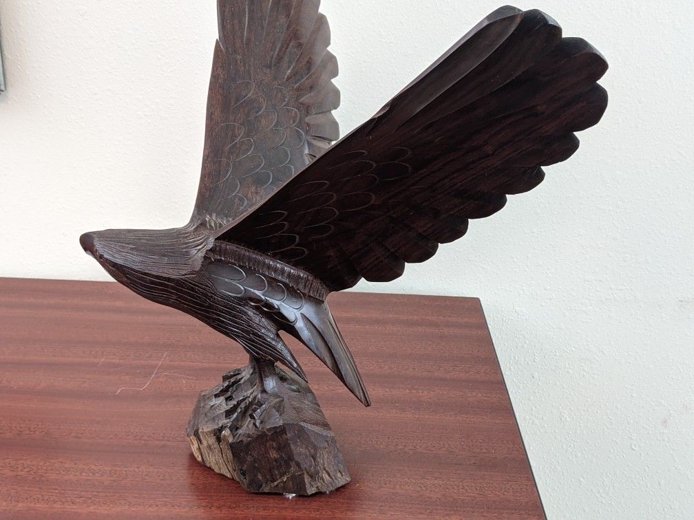 Large Hand Carved Wooden Eagle