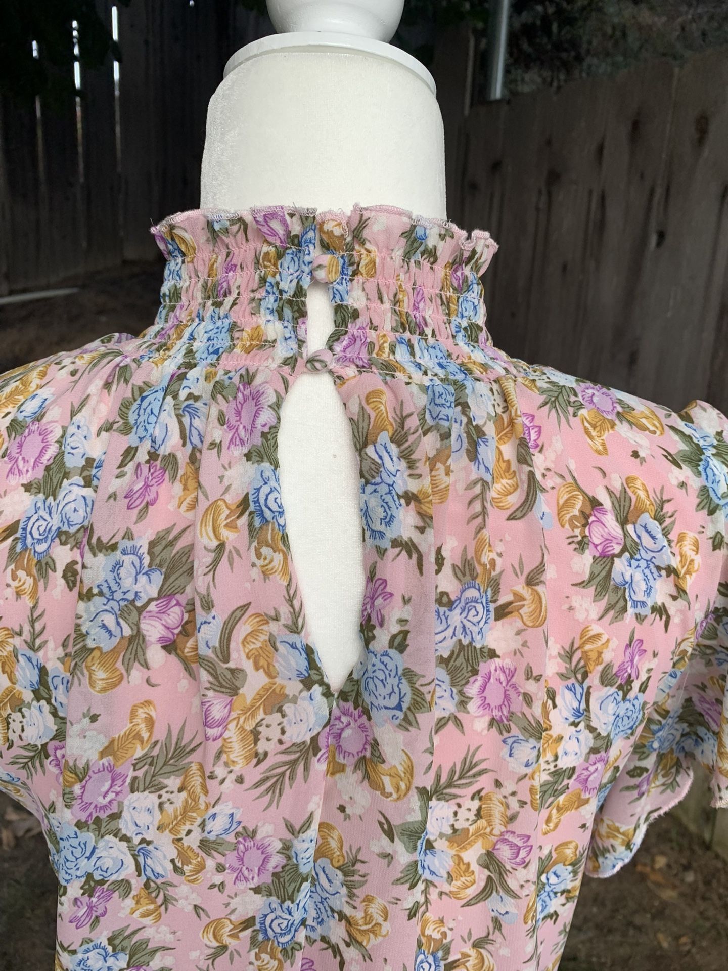 Pink Floral Smock Neck MELLODAY Dress Size L