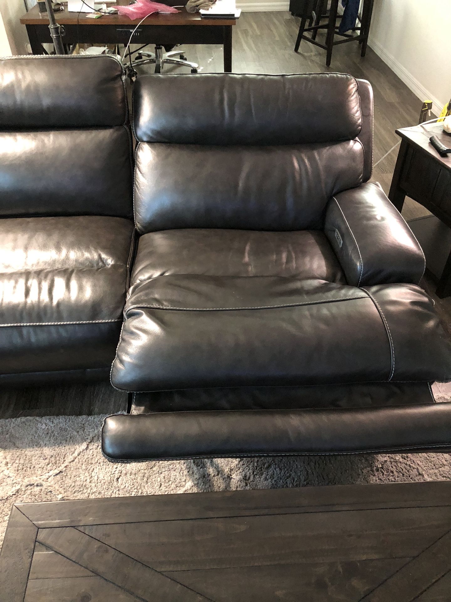 Ty Gable Pewter Leather Couch (6) Pieces Total