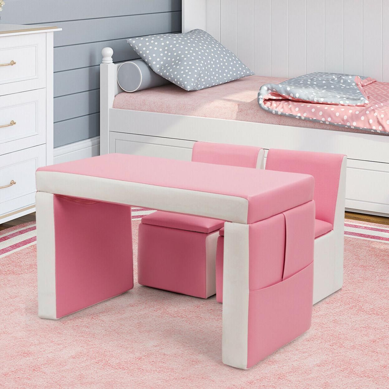 Gymax Multi-functional Kids Sofa Table Chair Set 2 Seat Couch Furniture W/Storage Box