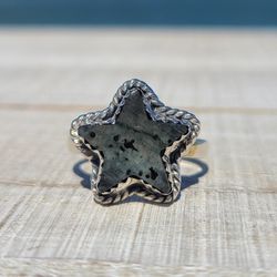 Star - Larvikite Black Moonstone - Norway 925 Ring Thumbnail