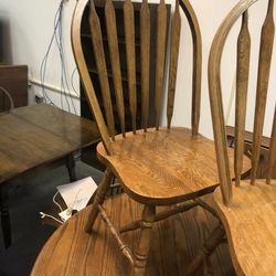 Vintage Solid Oak Table With Three Matching Chairs Thumbnail