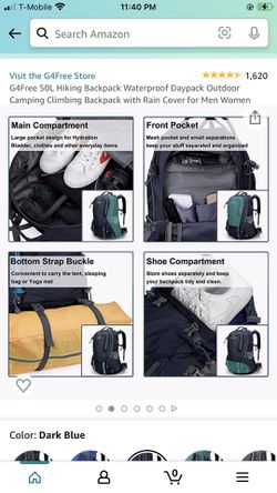 G4Free 50L Hiking Backpack Waterproof Daypack Outdoor Camping Climbing Backpack with Rain Cover for Men Women Thumbnail