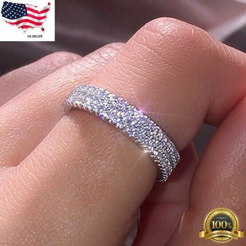 Gorgeous Women 925 Silver Rings Round Cut White Sapphire Wedding Ring Sz 6-1