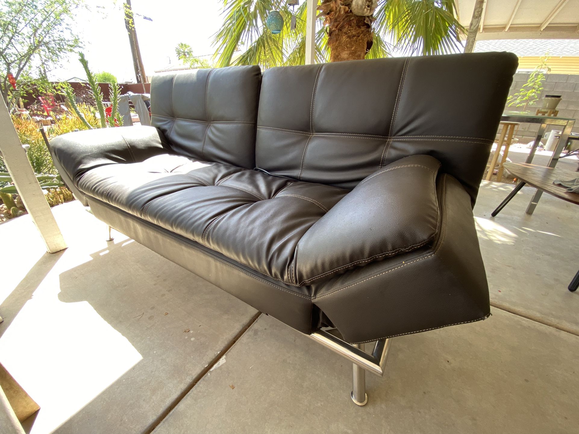 Brown Leather Futon With Power Source