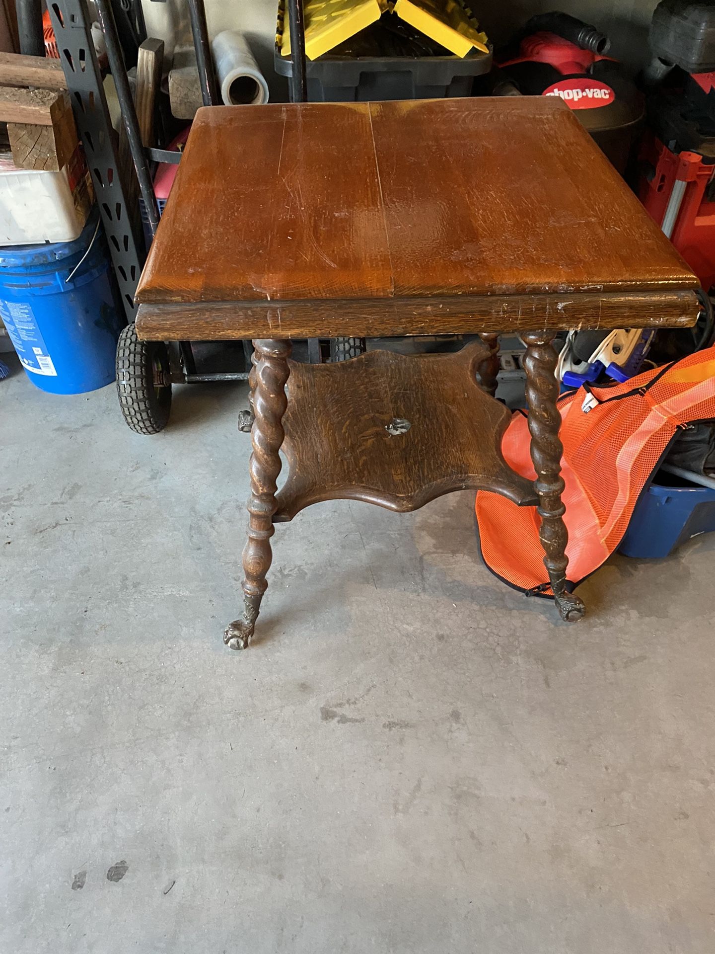 Antique Square Table With Glass Ball Feet