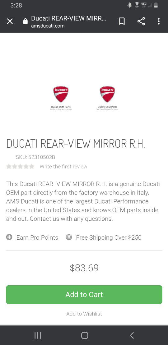 Ducati Rear-View Mirrors, priced per each