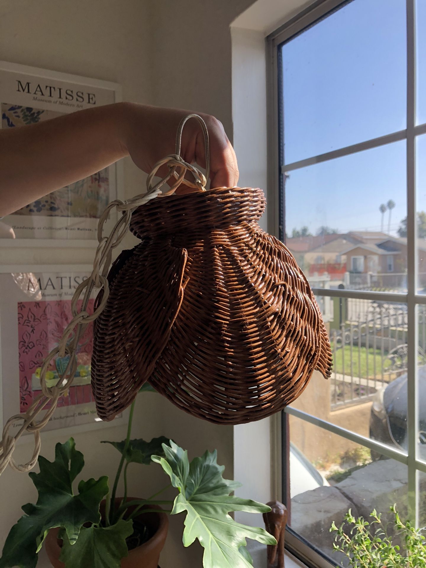 Hanging Wicker Mid Century Lamp