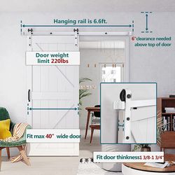 Barn Door Kit, Arcwares 6.6FT Sliding Door Track, Easy to Install- Fit 1 3/8-1 3/4" Thickness & 40" Wide Door Panel Thumbnail
