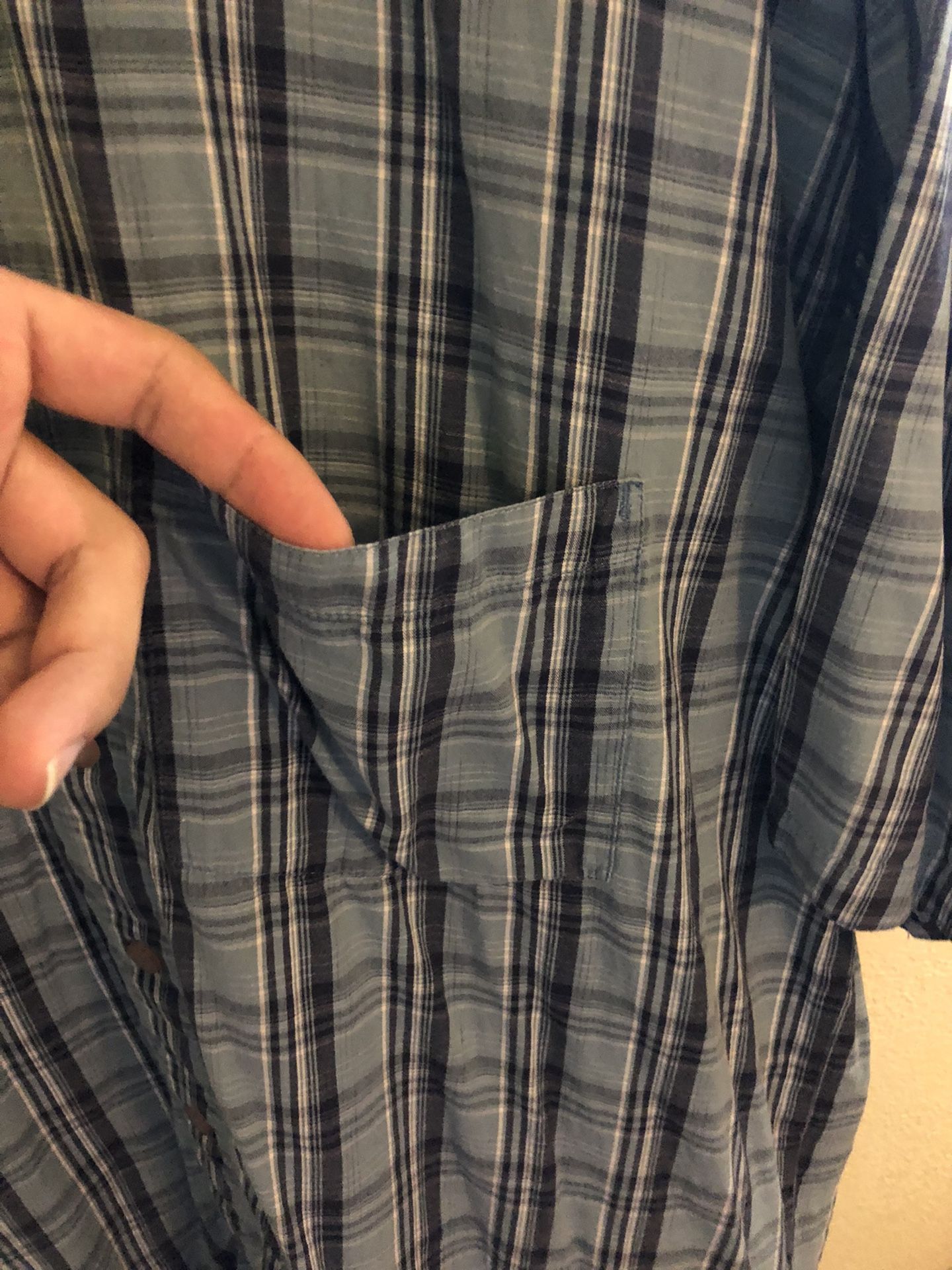 Blue Plaid Button Up T Shirt // Pocket T Shirt // 90’s // Y2K // Skateboards // Classic // Work Shirt // Dress Shirt // Slacks // Tucked In // Sunday