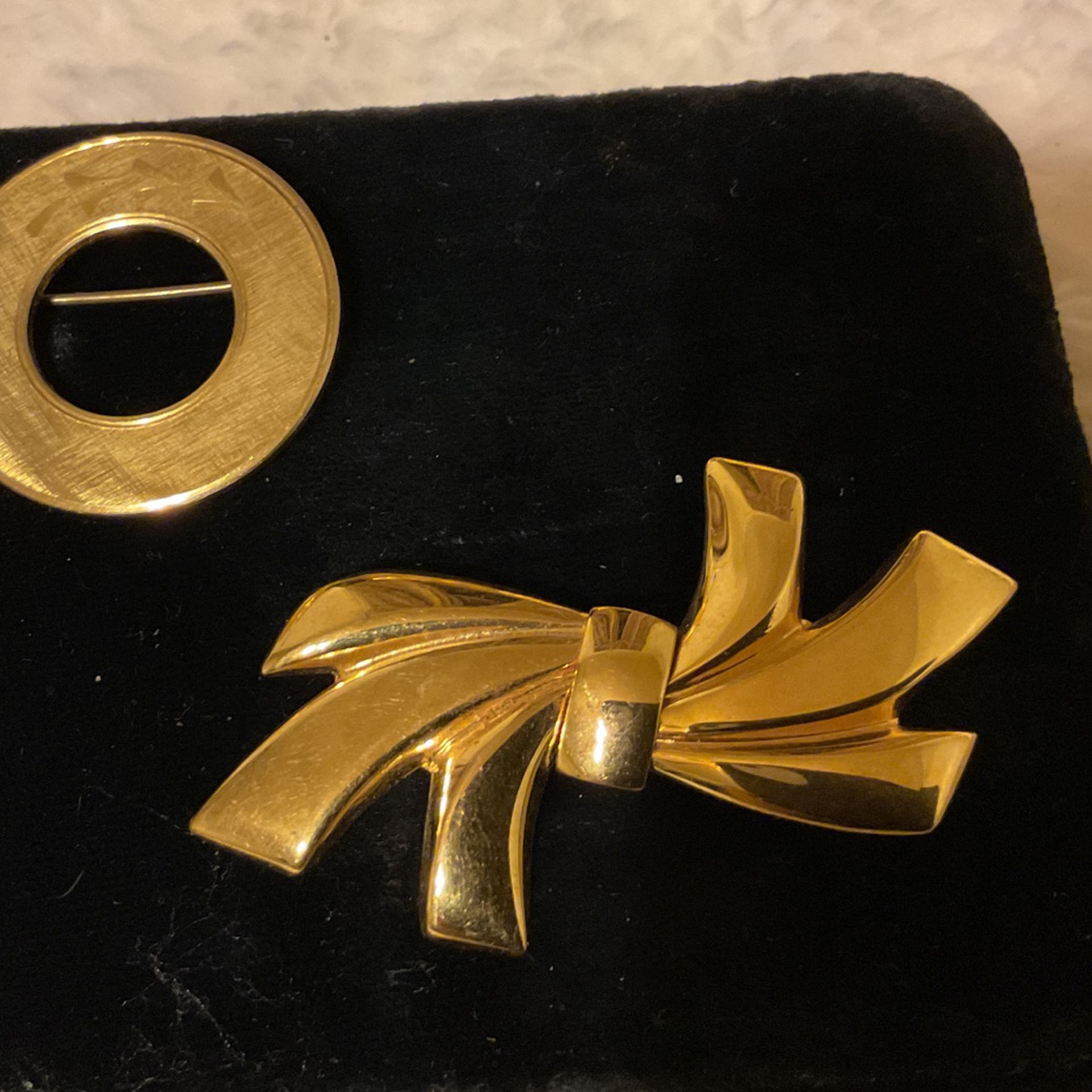 2 Gold Tone Brooches 