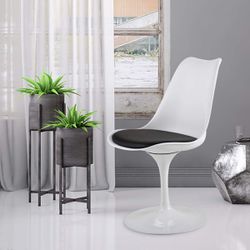 Elegant and Stylish Cushioned Seat and Curved Backrest, White and Black Thumbnail