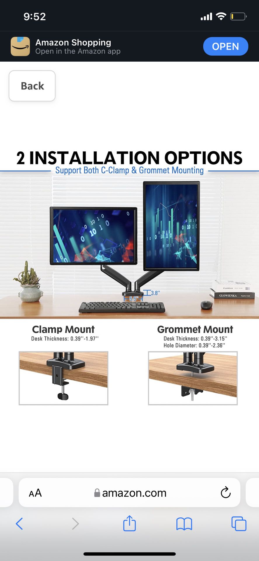MOUNTUP Dual Monitor Stand, Fully Adjustable Gas Spring Dual Monitor Mount, Monitor Desk Mount with C Clamp, Grommet Mounting Base, Double Monitor Arm