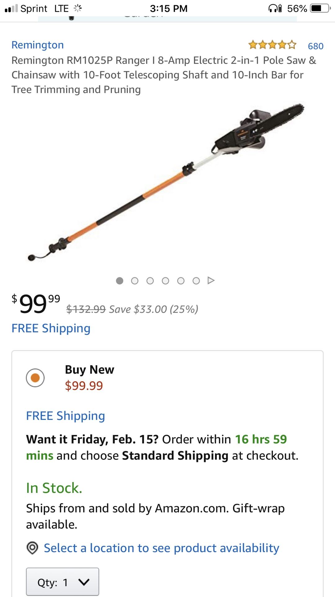 Remington RM1025P Ranger I 8Amp Electric 2in1 Pole Saw & Chainsaw