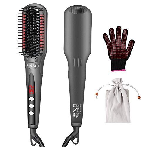 Hair Straightener Brush, Infrared Ionic Straightening Hair Brush with 16 Heat Levels for Women Hair Styling Tools Frizz-Free Auto-Off