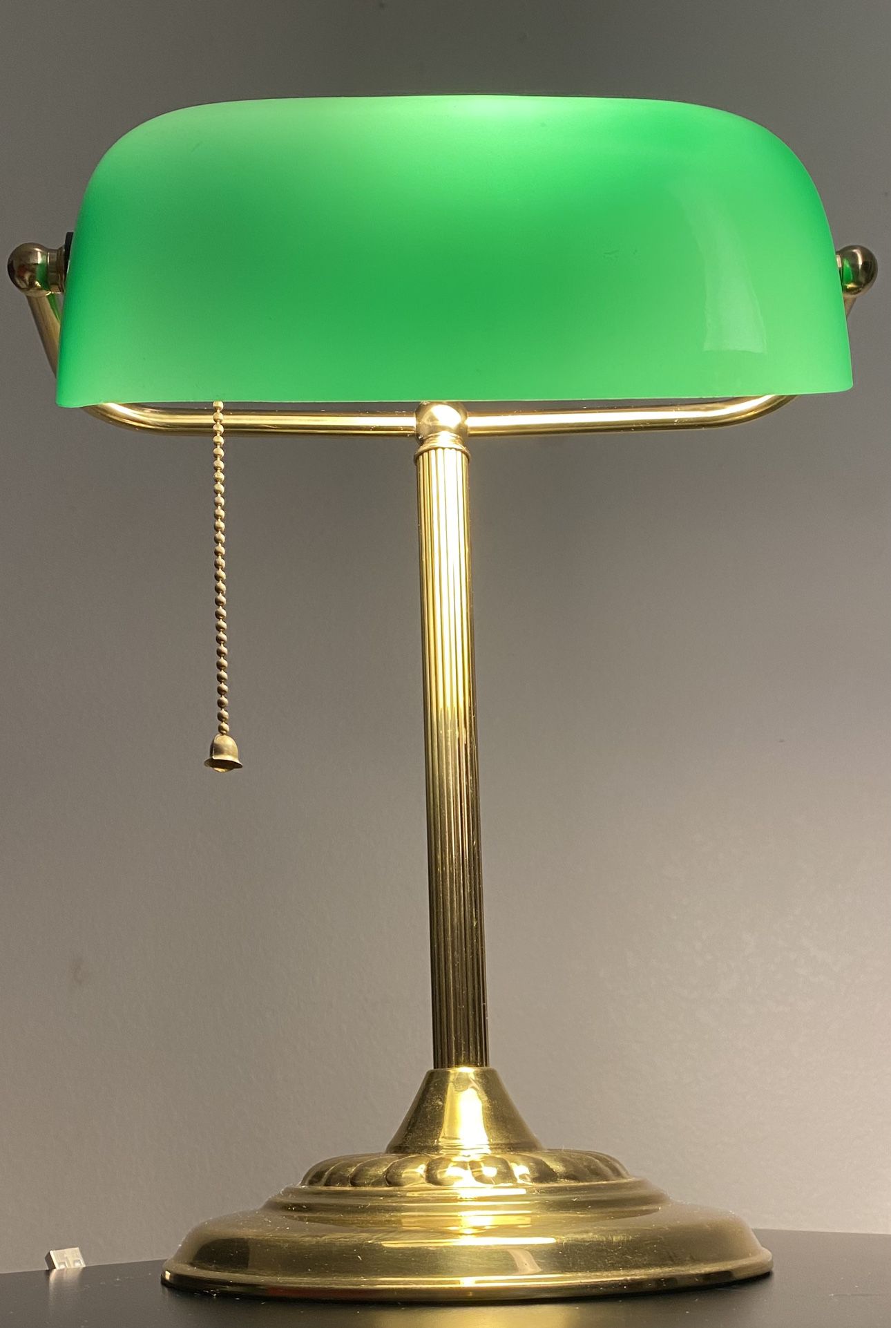 1960s Vintage Emeraldite Shade Brass Banker Lamp