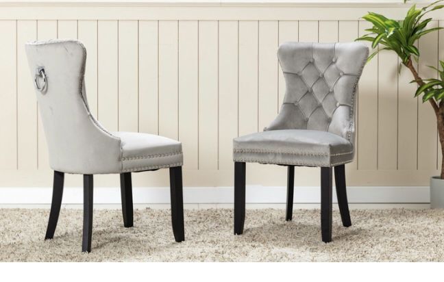 Brand new in box Tufted Velvet Upholstered Wingback Side Chair in Gray with nailhead trim