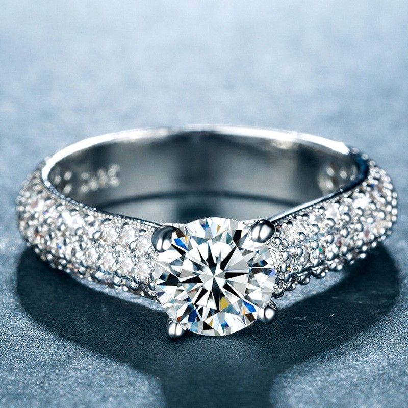 "Luxury Zircon Full Filled Dazzling Stone Silver Rings for Women, VP1675