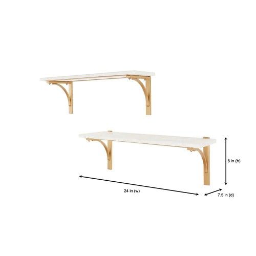 Home Decorators Collection 8 in. H x 24 in. W x 8 in. D Marble Wall-Mount Shelf with Gold Metal Brackets (Set of 2) - #67385-OS