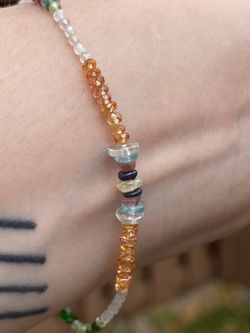 Opal Moonstone Tourmaline Mandarin Garnet  Aquamarine  Bracelet  chakra healling  Thumbnail