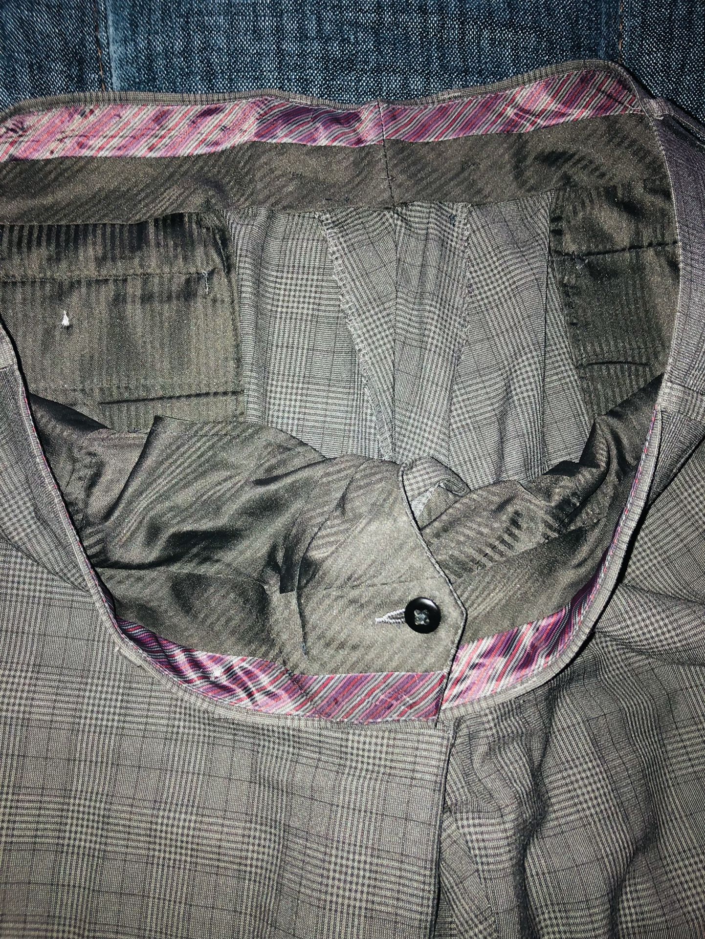 $295 Sean John 46R Men's Gray Plaid Fit 2 Button Suit W/ Pants 38 X 32, Suit