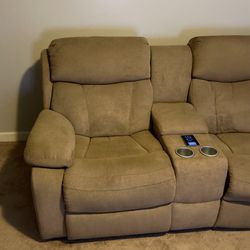 Sectional Couch w/ 3 Reclining Seats. Cup holder Cooling, heated Seats, And Massage Features . Thumbnail