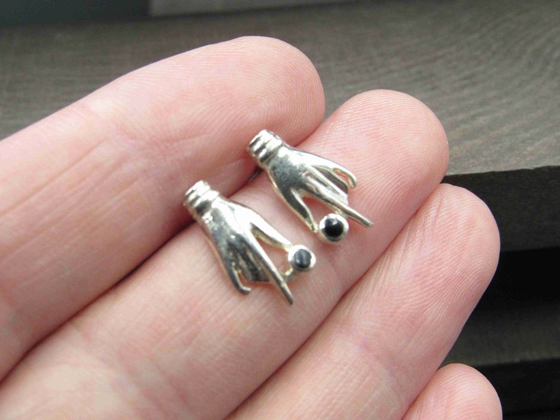 Sterling Silver Small Odd Hand Earrings Vintage Wedding Engagement Anniversary Beautiful Everyday Minimalist Cute