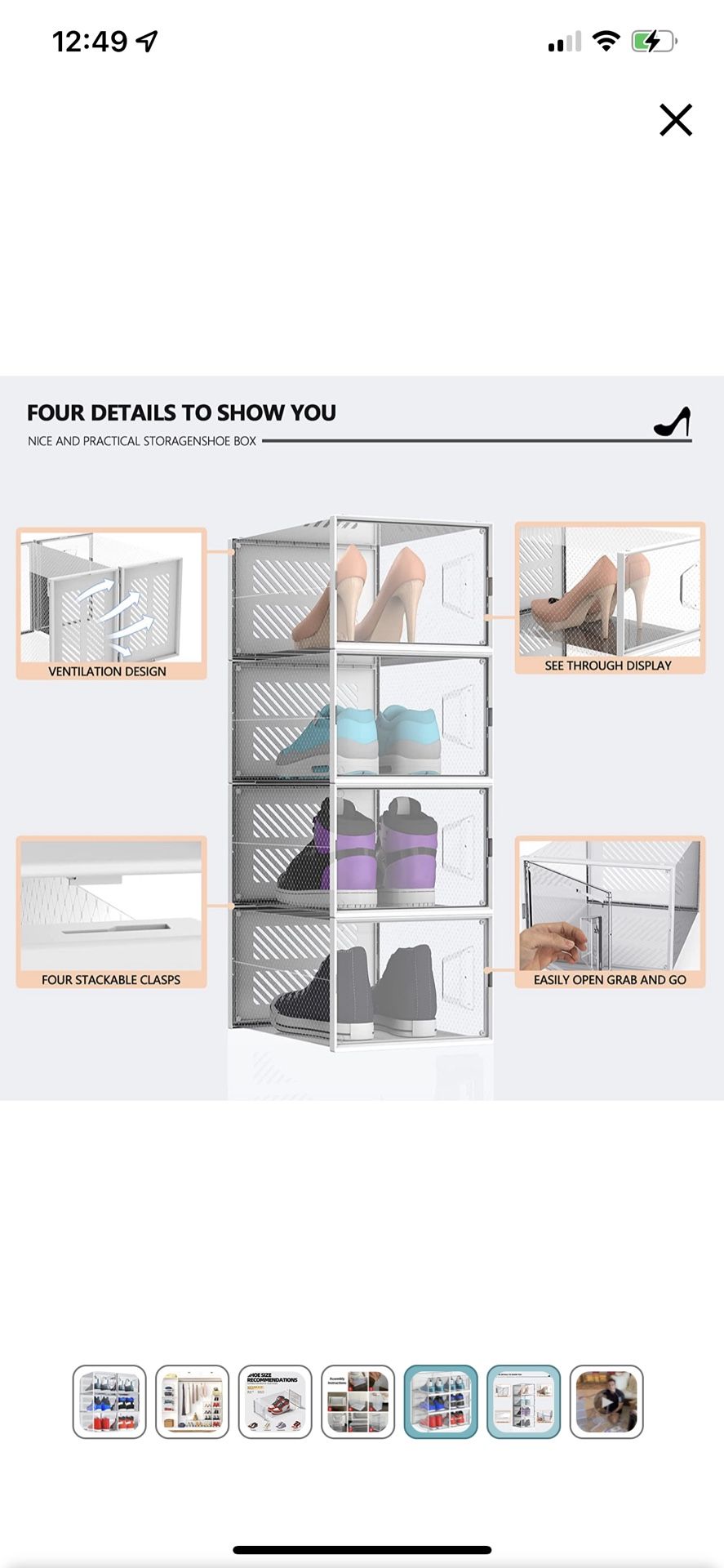 NEW IN BOX PRICE IS FIRM XL Shoe Storage Boxes, 6 Pack Shoe Boxes Clear Plastic Stackable, Shoe Organizer for Closet, Space Saving Plastic Foldable Sh