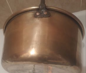 Vintage Metal Brass Cooking Pot, Pan, Heavy Duty, Large Size, 14" x 6" and 12" Tall. Heavy Duty Quality, Kitchen Decor, Table Display, Shelf Display Thumbnail