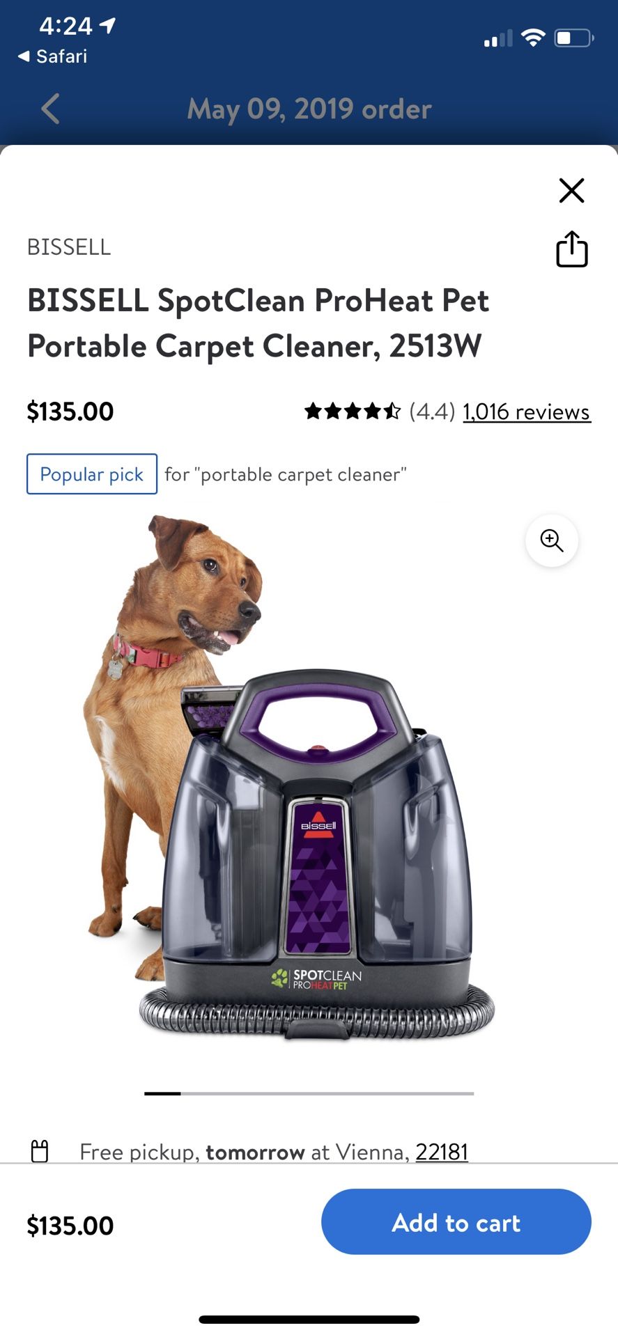 Bissell SpotClean ProHeat Portable Spot and Stain Carpet Cleaner, 2694