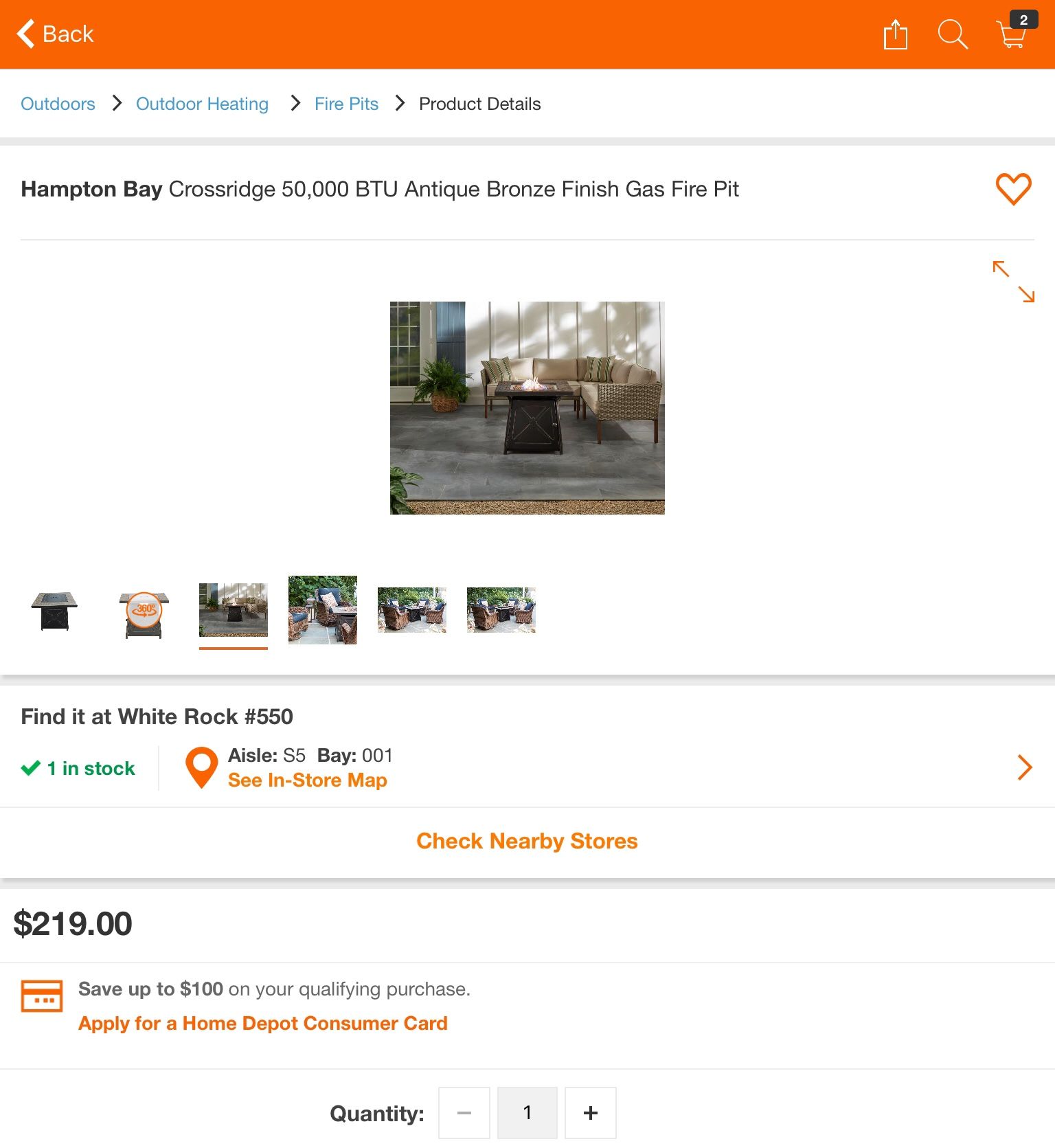 Hampton Bay Cross Ridge Gas Fire Pit Table