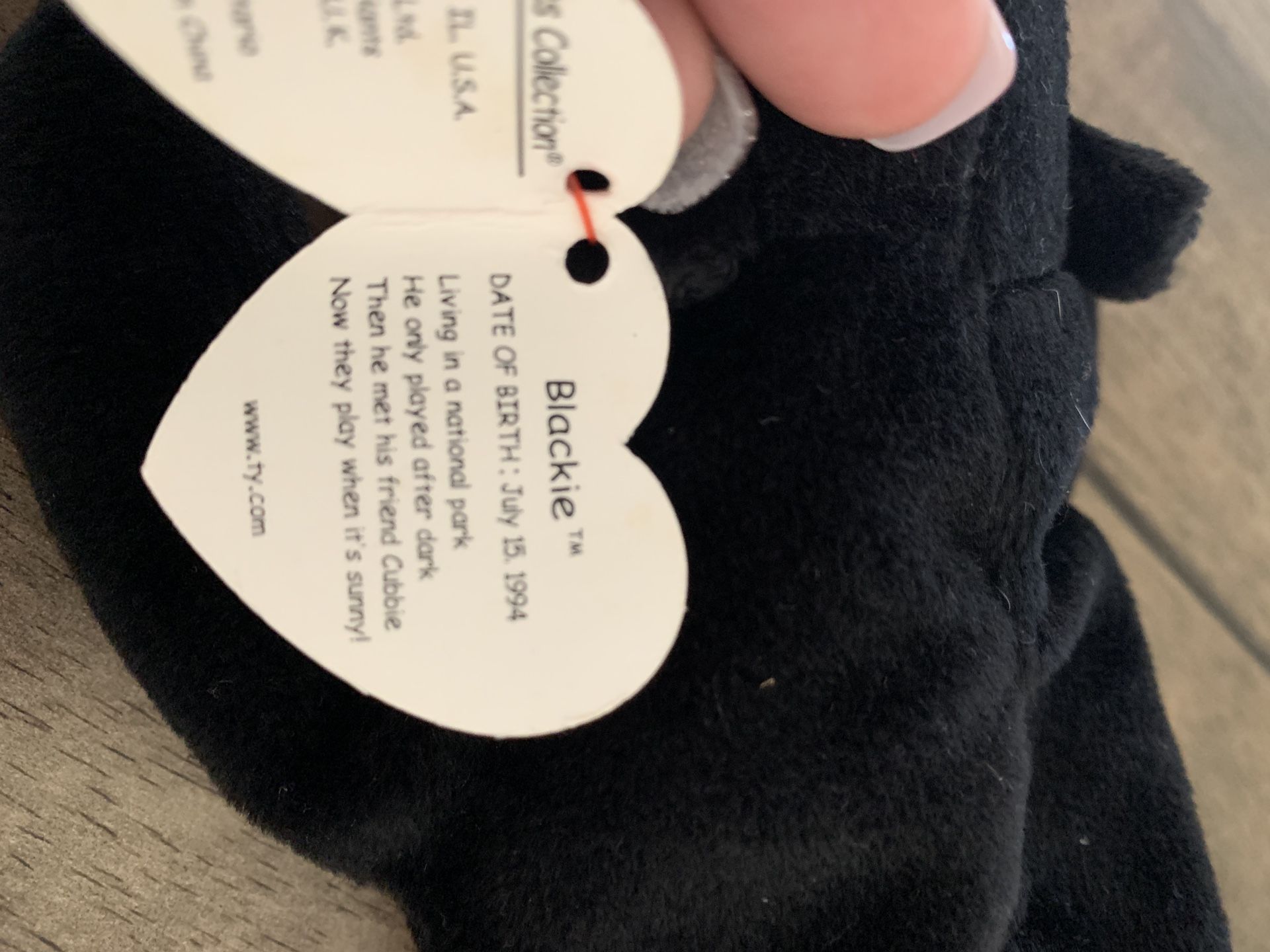 Ty Beanie Baby Blackie The Bear