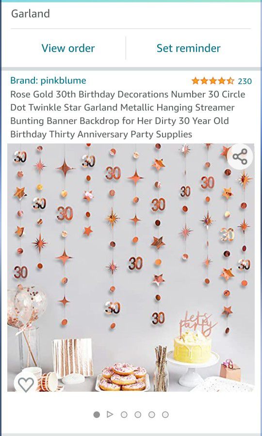 30th Birthday Rose Gold Garland And Cake Toppers