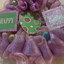 Deco Mesh “Easter” Wreath /16 In Wreath/ Pink Thumbnail