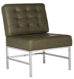 Ansel Modern Tufted Leather Chrome Accent Chair-Taupe Thumbnail
