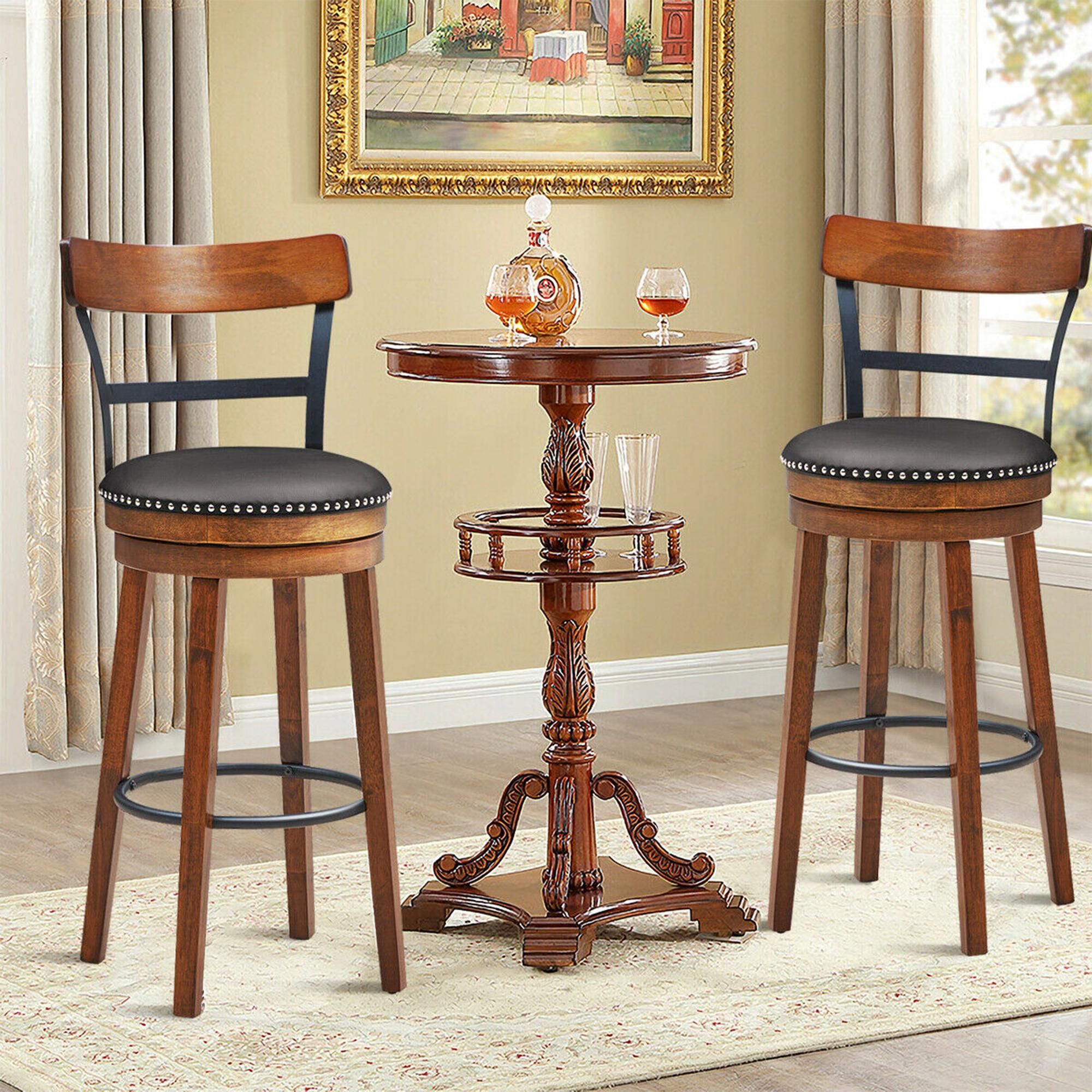 Costway Set of 2 BarStool 30.5'' Swivel Pub Height Dining Chair with Rubber Wood Legs